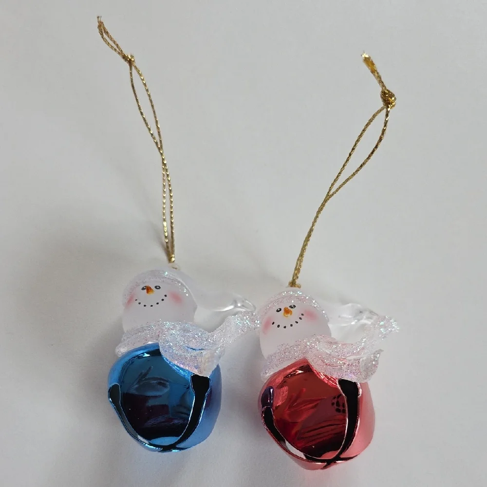 Snowman Ornaments with Blue and Red Bells